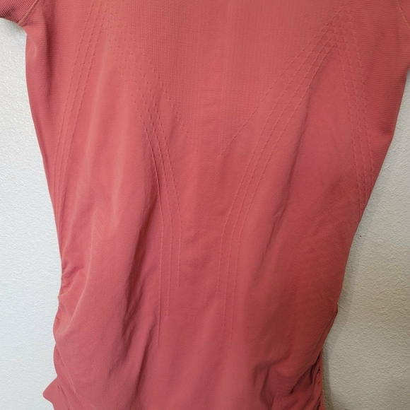 Athleta Fastest Track Top Womens S Neon Orange Short Sleeve Pullover Ruched Tee - Picture 8 of 11